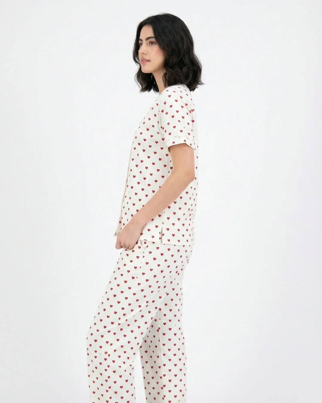 Cotton PJ Set - Heart Bliss - White