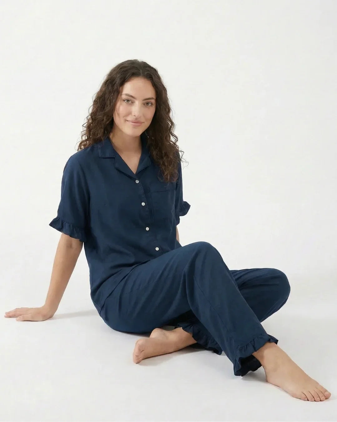 Half Sleeves PJ Set - Linen Comfort - Dark Blue