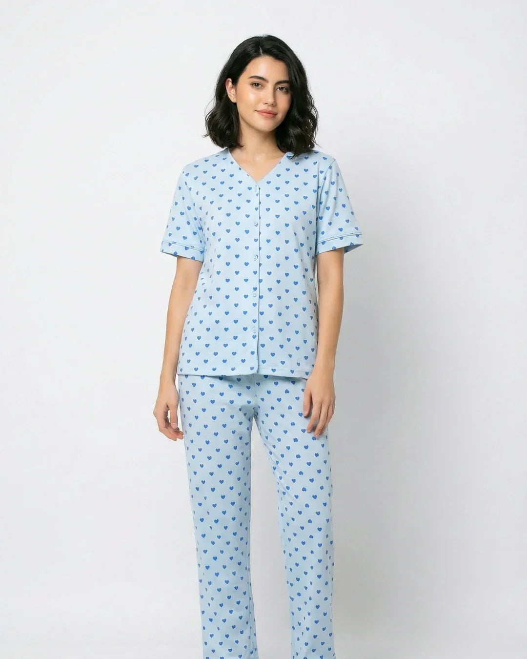 Cotton PJ Set - Heart Bliss - Blue