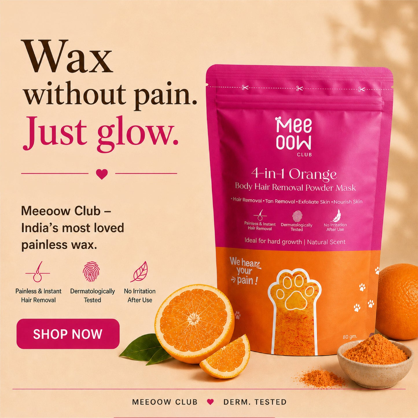 4-in-1 Orange Body Hair Removal Wax Powder Mask