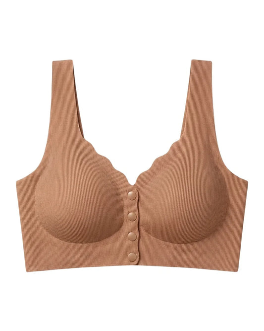 Seamless Front-Button Bra - Roselle Ribbed - Dark Skin