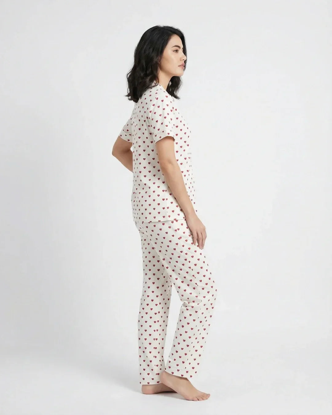 Cotton PJ Set - Heart Bliss - White