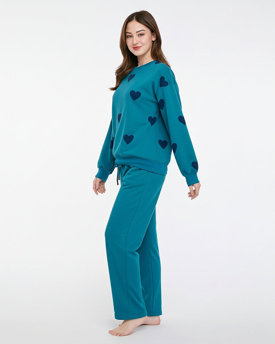 Fleece Pajama Set -Heart Cozy - Sea Green