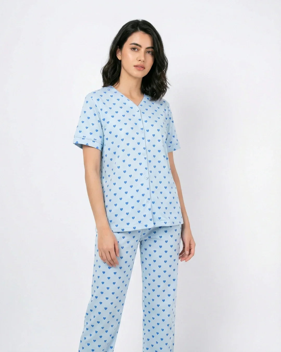 Cotton PJ Set - Heart Bliss - Blue