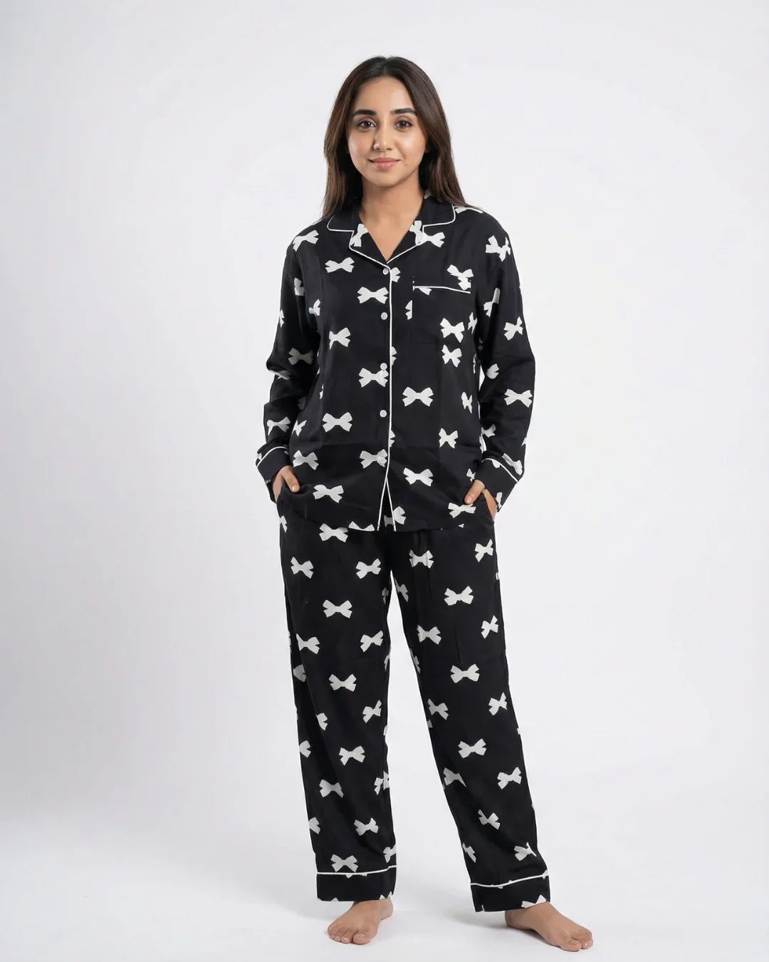 Linen Pajama Suit - Black Lunabow