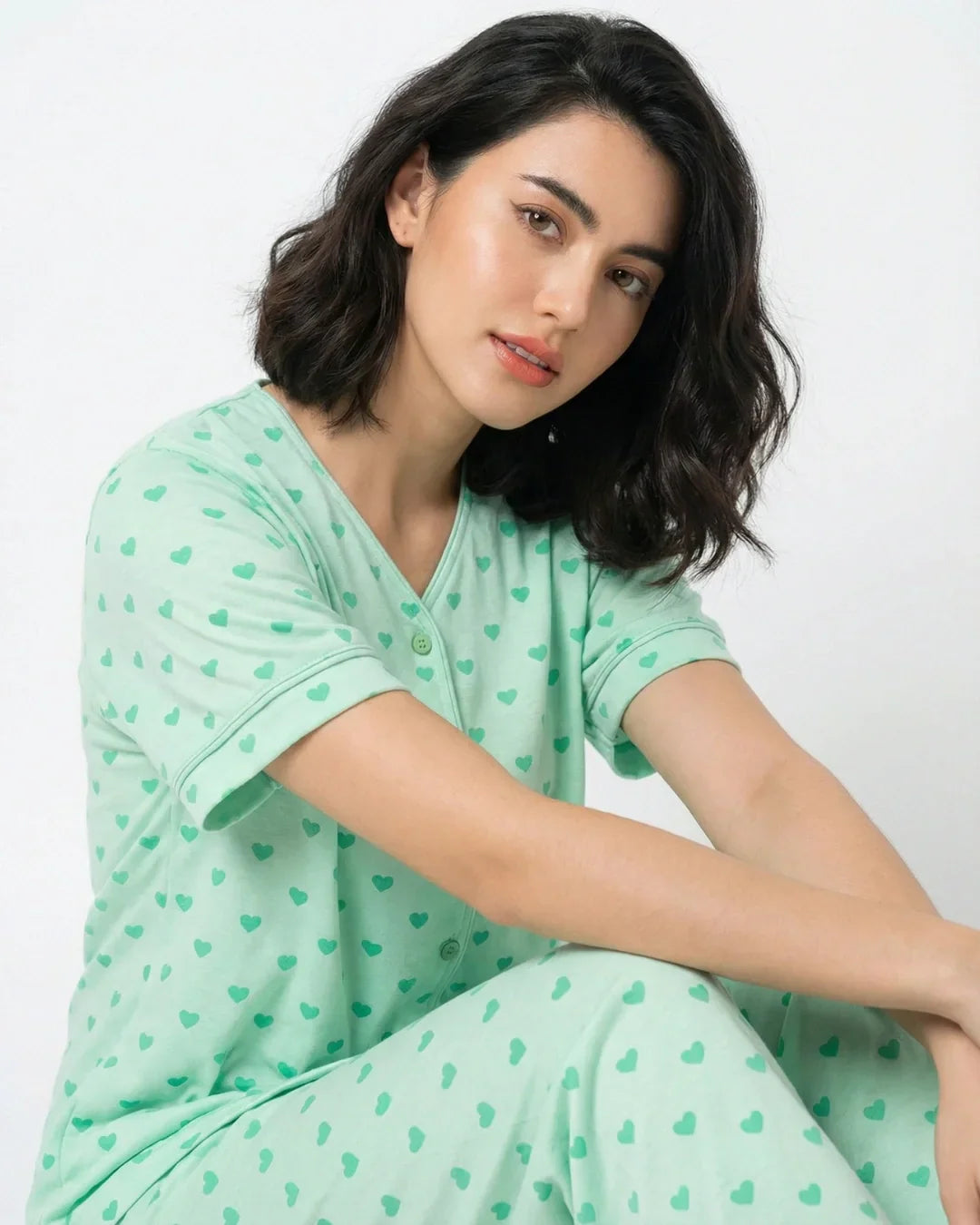 Cotton PJ Set - Heart Bliss - Green
