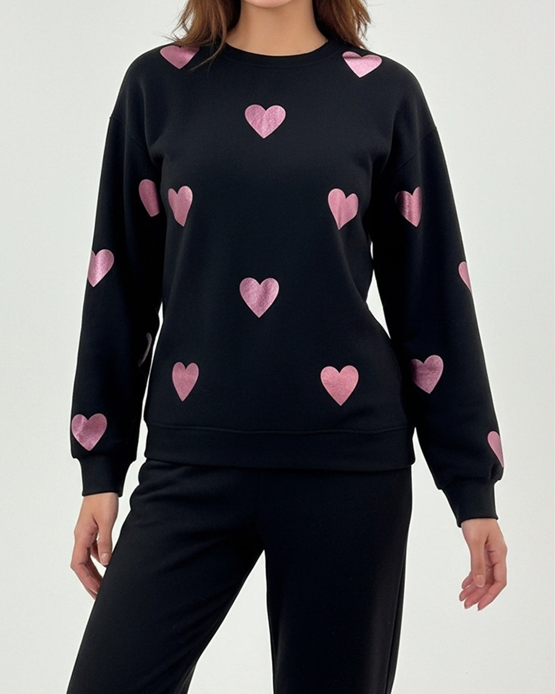 Fleece Pajama Set -Heart Cozy - Black