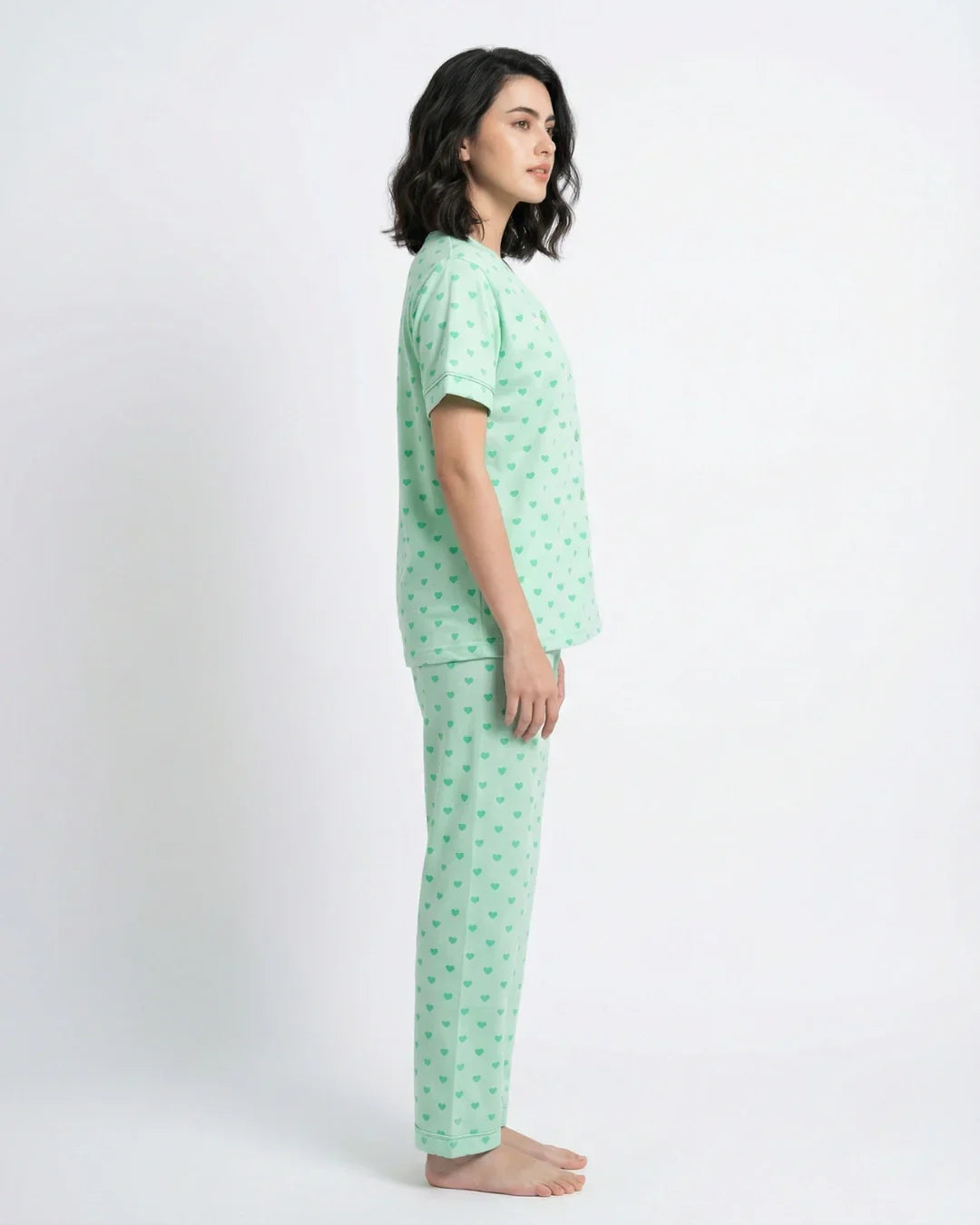 Cotton PJ Set - Heart Bliss - Green