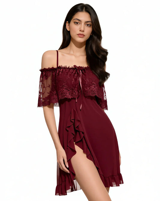 Babydoll Lingerie -Siren - Maroon