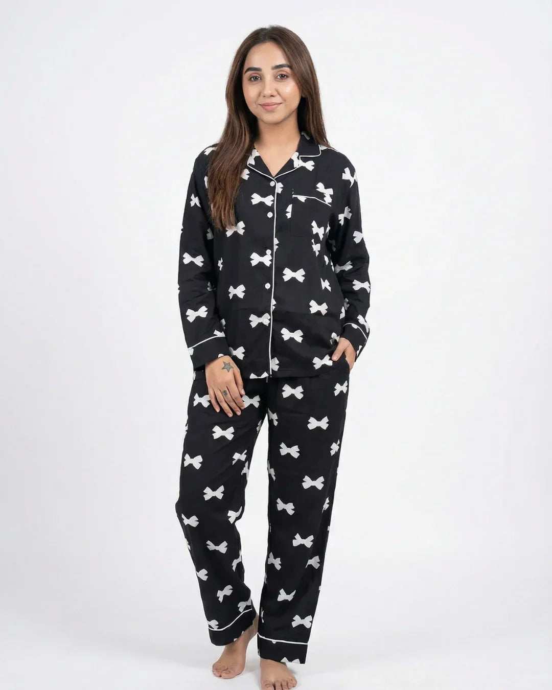 Linen Pajama Suit - Black Lunabow