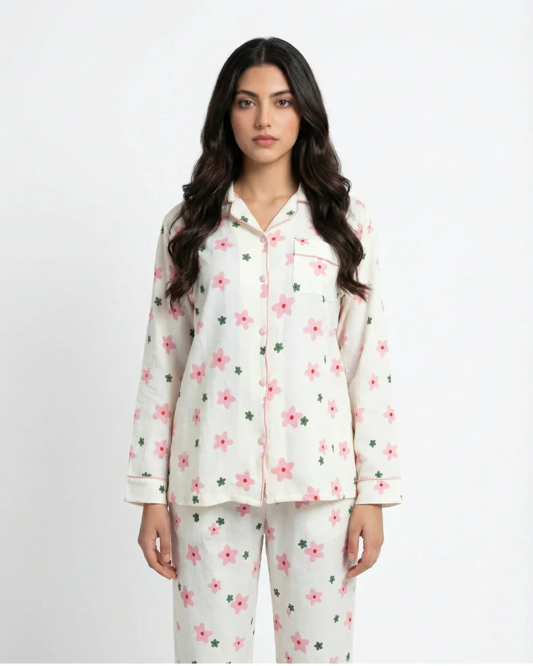 Summer Crinkled Pajama Suit - Floral Glam