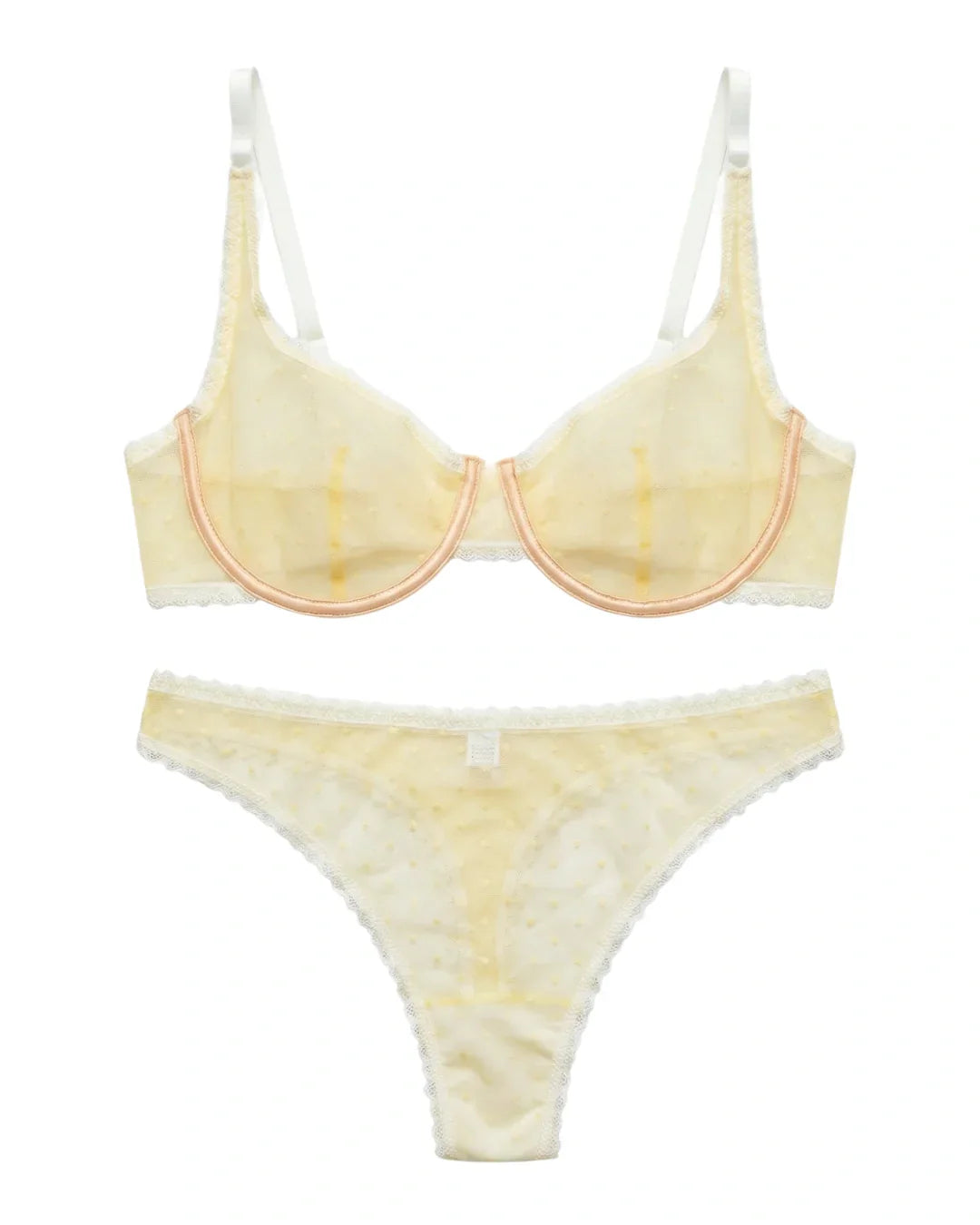 Non Padded Underwired Bra Set - Dot Mesh