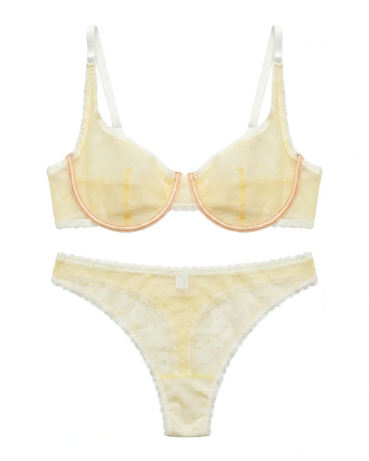 Non Padded Underwired Bra Set - Dot Mesh