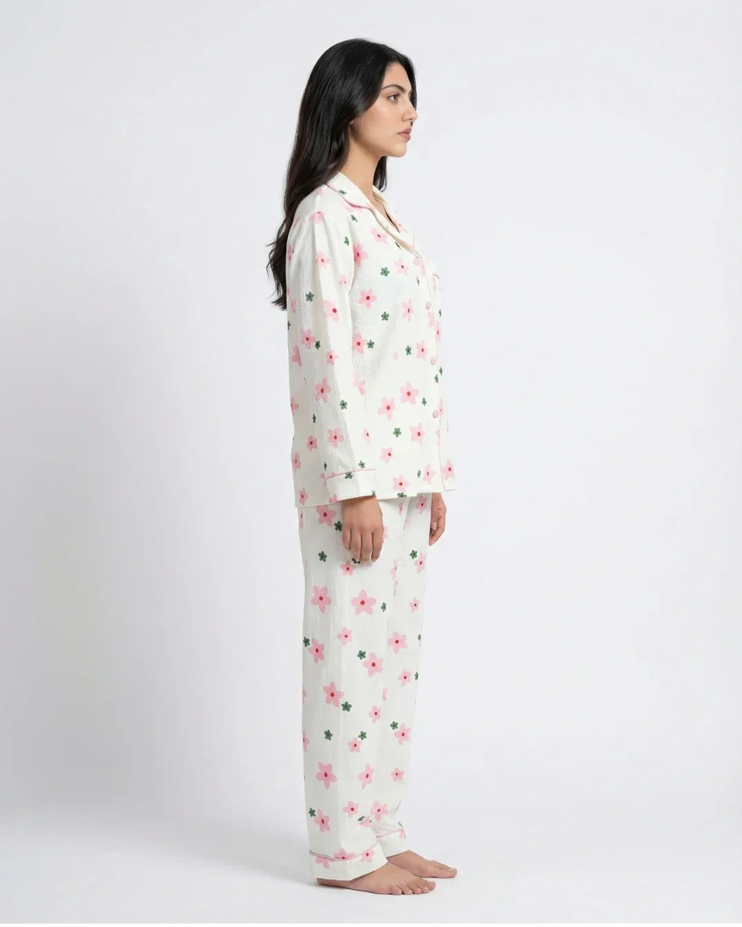 Summer Crinkled Pajama Suit - Floral Glam