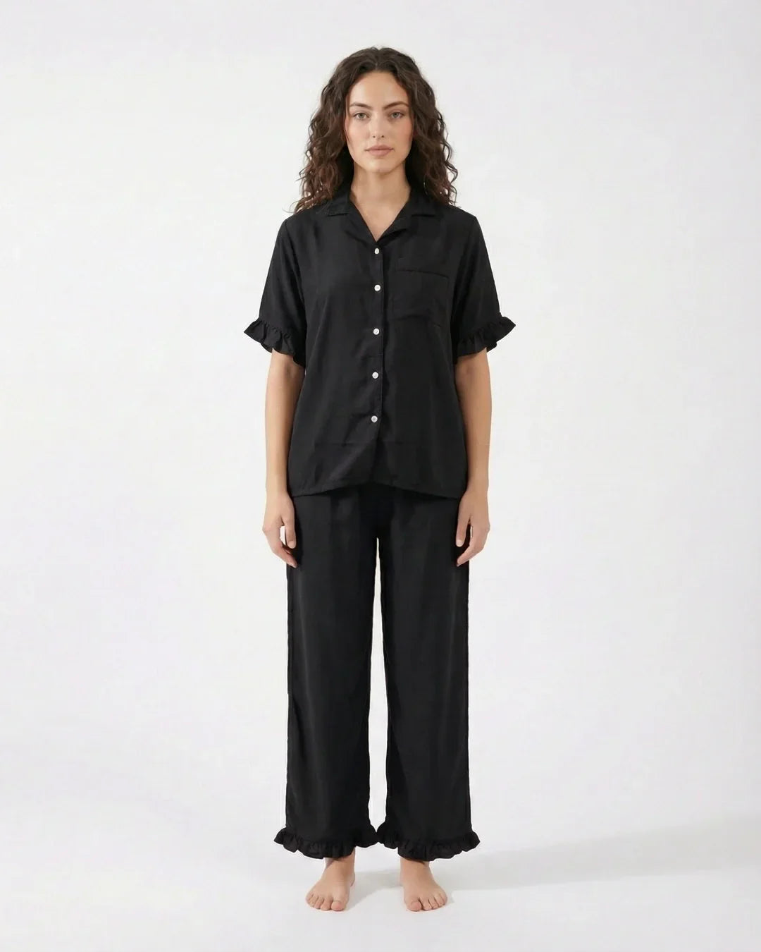 Half Sleeves PJ Set - Linen Comfort - Black