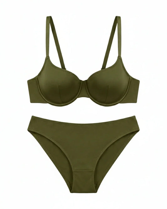 Non-Padded Bra Set -  Camille - Olive