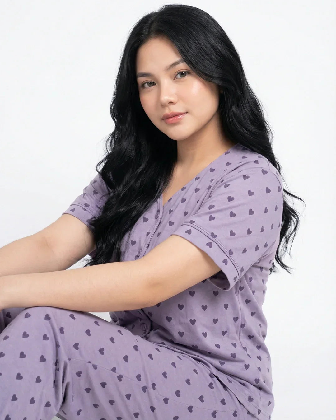 Cotton PJ Set - Heart Bliss - Purple
