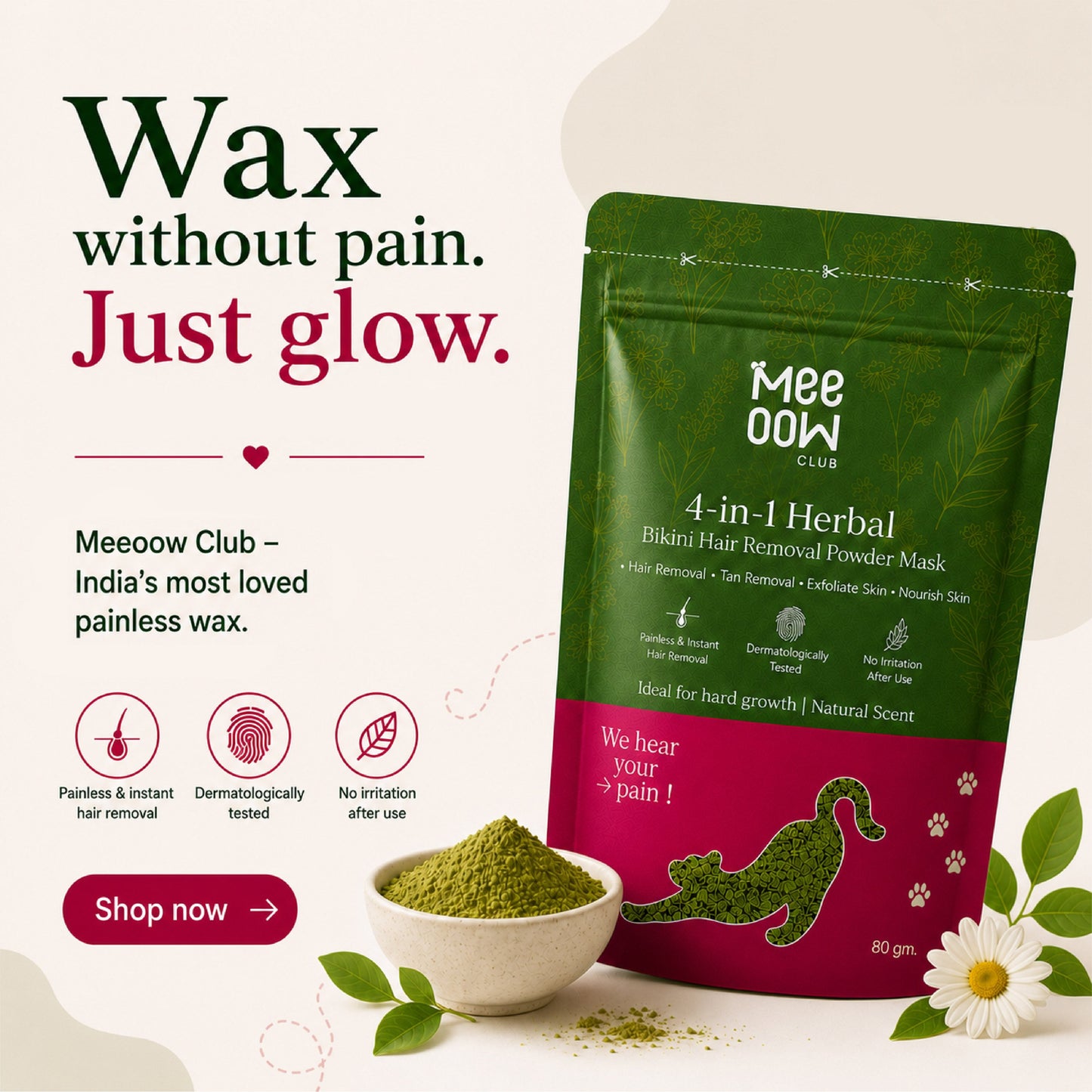 4-in-1 Herbal Bikini Hair Removal Wax Powder Mask