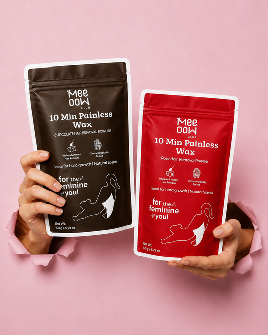 Mee Oow Club 10 Min Painless Wax Duo Pack | Rose & Chocolate Hair Removal Powder | 150g + 150g