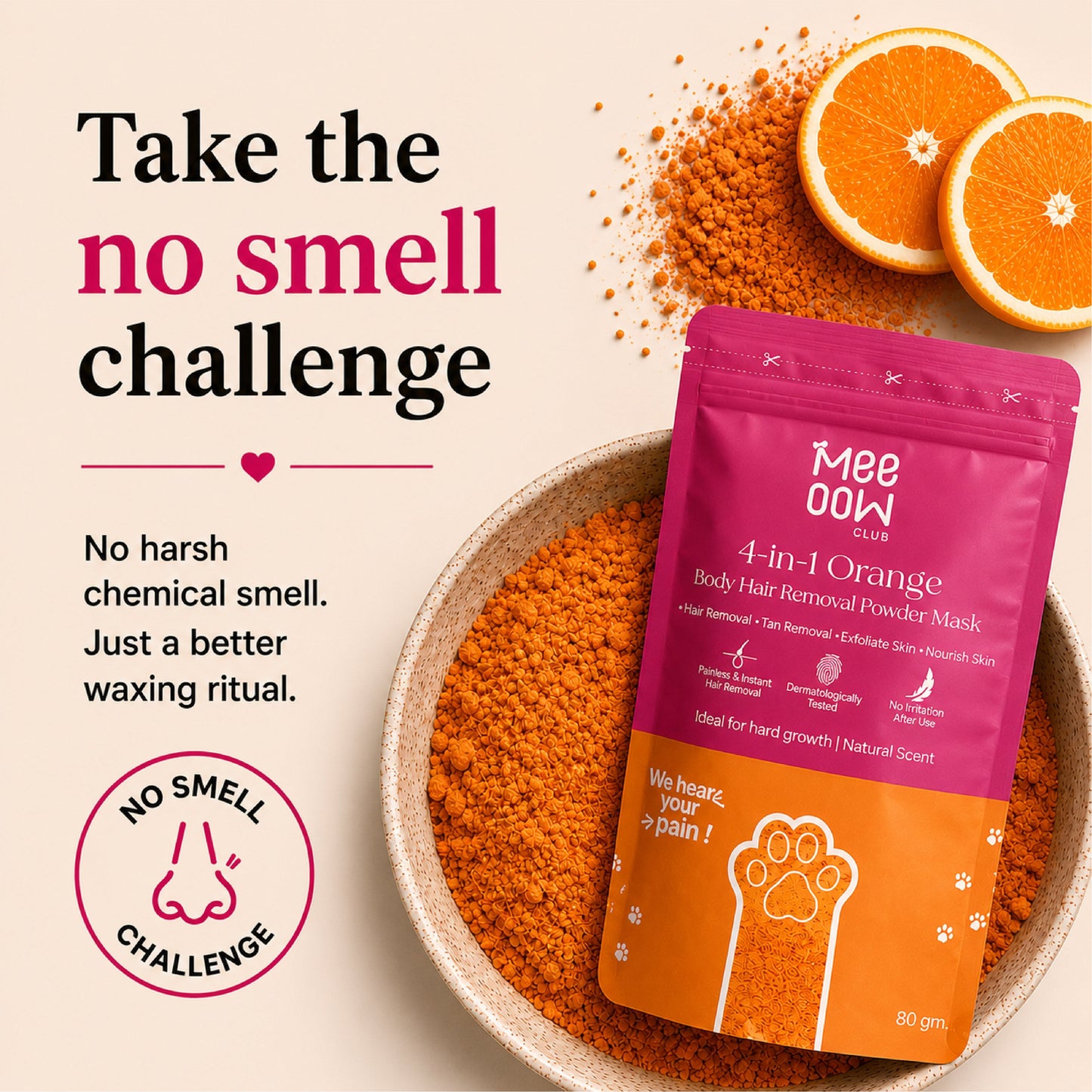 4-in-1 Orange Body Hair Removal Wax Powder Mask