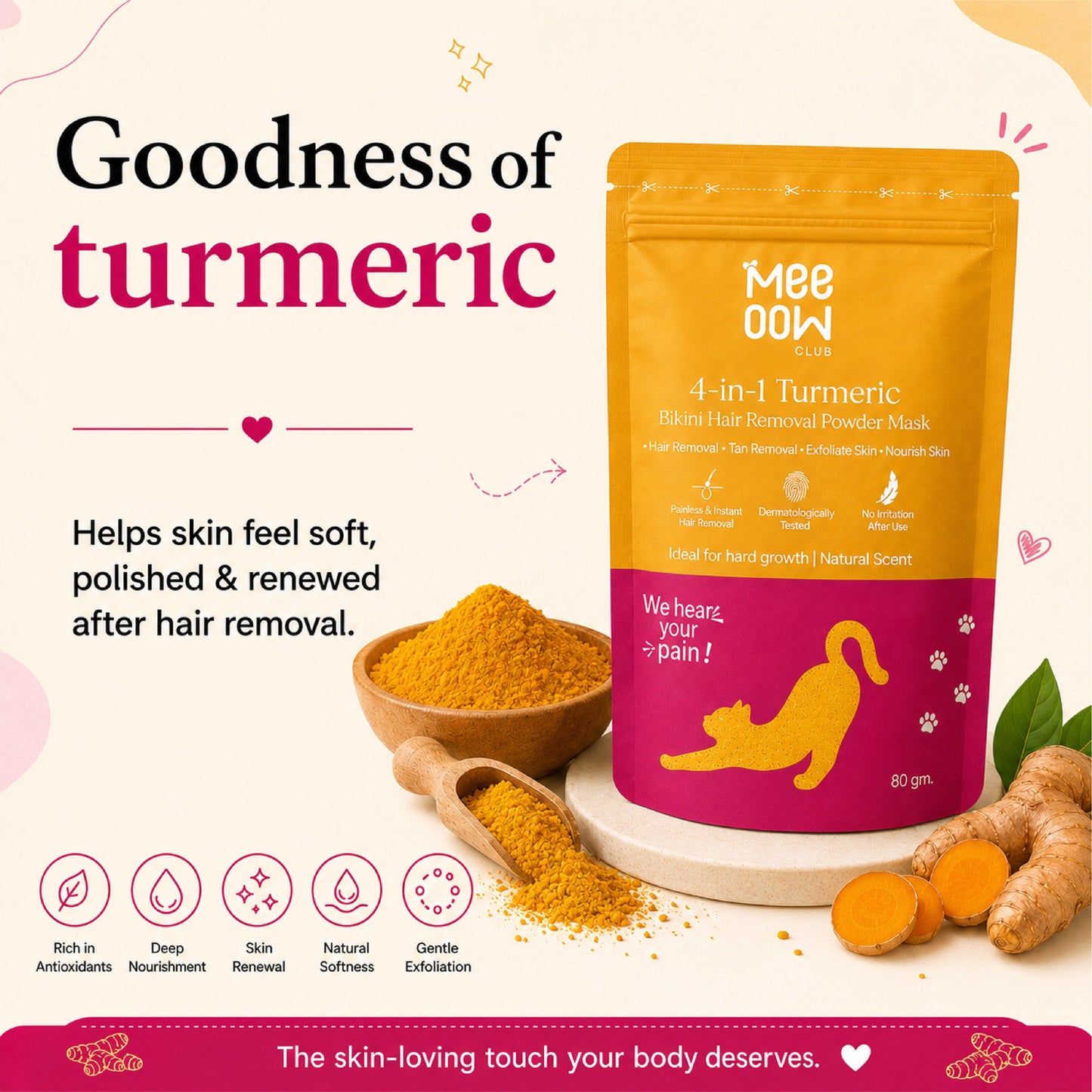 4-in-1 Turmeric Bikini Hair Removal Wax Powder Mask